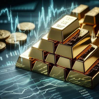 gold bars and stock market chart